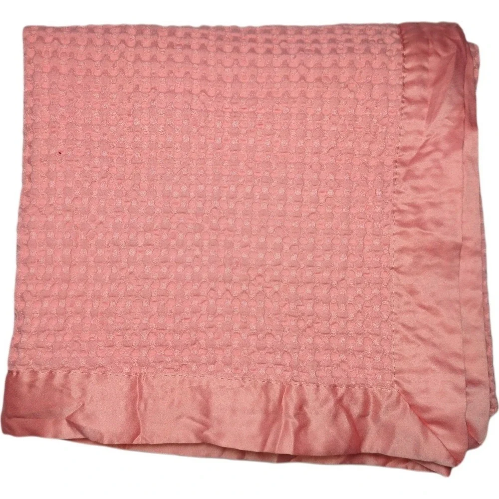 Cloud Island Solid Pink Thermal Baby Blanket Satin Target Coral Waffle Weave